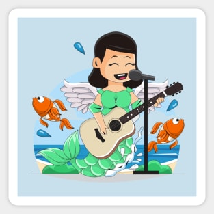 Mermaid cute singing playing guitar Sticker